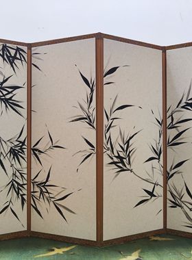 手绘墨竹小屏风~国风桌面小屏风 放在茶台也太有意境啦