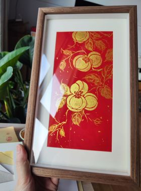 纯手绘国画金色柿子客厅新房画装饰，挂画，摆台~禁盗图