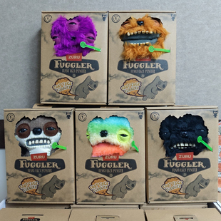 正版Fuggler放屁呲牙遛弯系列萌牙怪兽毛绒玩偶丑萌搞怪潮玩公仔