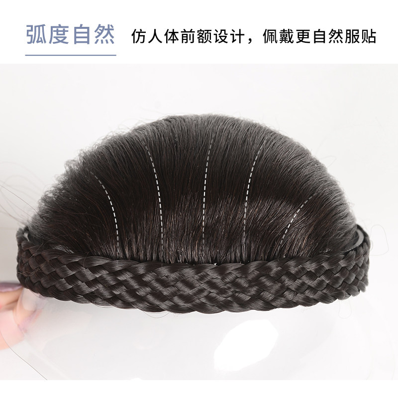 珍发丝假发片刘海真发辫子发箍一体自然前额蓬松遮白头顶补发片女