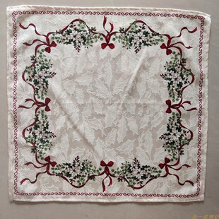 提花圣诞飘带外贸圣诞叶餐巾西餐厅口布摆拍装饰小方巾茶几桌茶巾