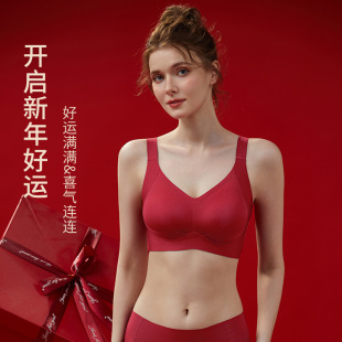 本命年女士文胸修身显瘦幸运红内衣内裤套装小胸显大收副乳内衣