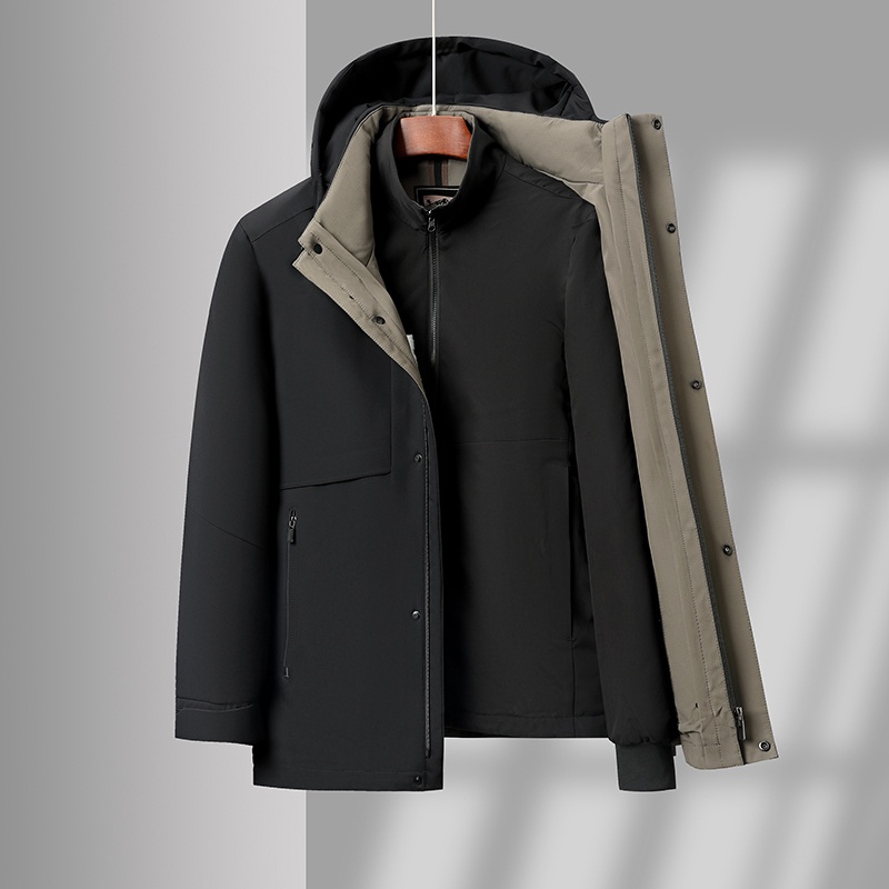 90鹅绒羽绒服男士加厚内胆可脱卸活里活面冬季中年老年派克服外套