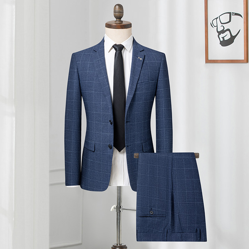 【上衣+裤】秋季新品垂感职业正装西服商务时尚格纹西服套装男,男装,商务正装西服,淘宝优惠券,粉丝福利购,淘宝优惠卷