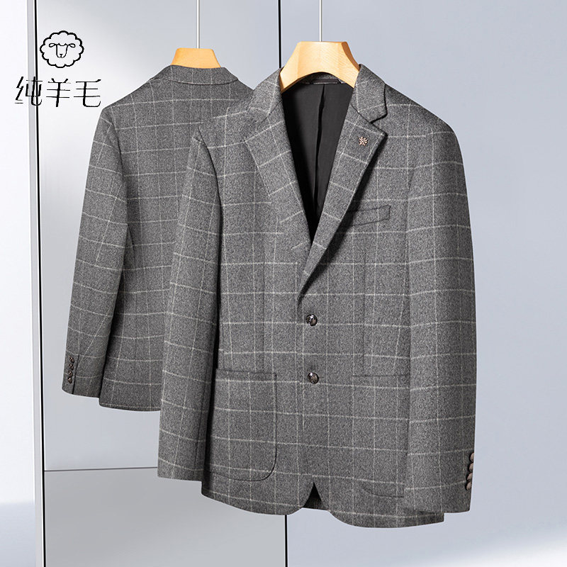 2024春秋羊毛单西外套男装中青年士商务休闲高档韩版商务休闲西服,男装,休闲西服,淘宝优惠券,粉丝福利购,淘宝优惠卷