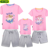 一家三口四口纯棉套装 星黛露母女亲子装 特别 t恤2022年夏季 短袖