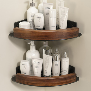 胡桃木卫生间置物架浴室厕所淋浴洗手间免打孔意式极简收纳三角架