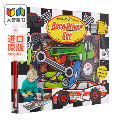 英文原版 Let's Pretend Race Driver Set 角色扮演拼图书 赛车手 翻翻玩具书 Roger Priddy 麦克米伦出版社 3岁以上 工具书