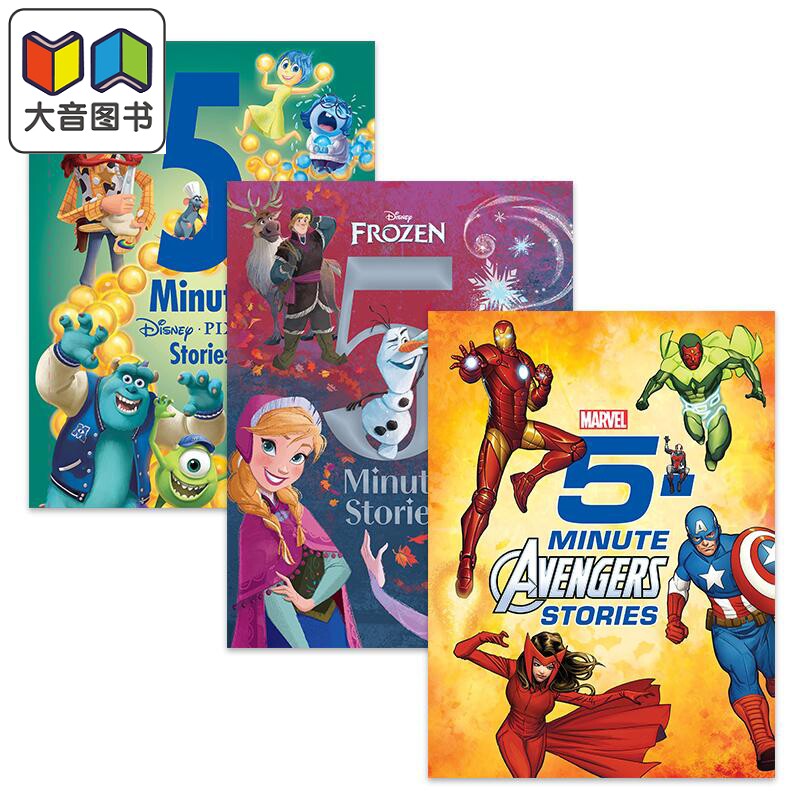 Disney 5 Minute Stories 迪士尼5分钟故事集系列3册套装 皮克斯Pixar冰雪奇缘Frozen复仇者联盟Avengers英文原版 大音