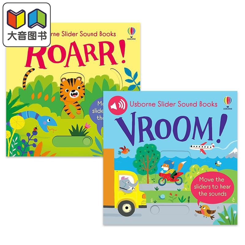 Slider Sound Books 滑动发声书2册套装 低幼儿童启蒙绘本纸板书 动物叫声Roarr 交通工具Vroom 英文原版进口图书 大音