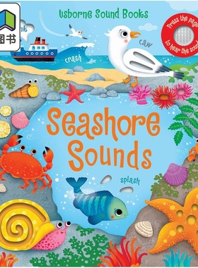 发声书:海洋动物Seashore Sounds英文原版 儿童纸板书 科学自然绘本动物知识图画书精品发声书亲子童书Usborne 大音