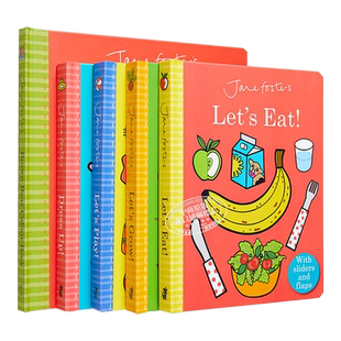 Jane Foster 作品集5册 一起来系列Lets Dress Up Eat Play Grow 幼儿启蒙推拉操作书 翻翻页 纸板书绘本 颜色书