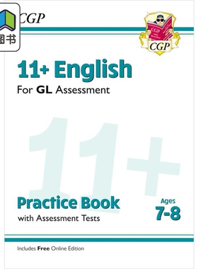 预售 英国CGP 11+ GL English Practice Book & Assessment Tests - Ages 7-8 (with Online Edition) 大音