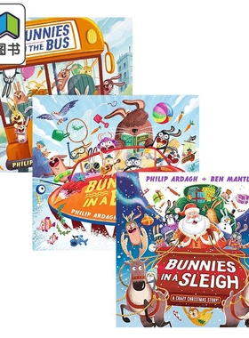 Ben Mantle 小兔子儿童绘本3册套装 Bunnies  in a  Boat Bus Sleigh 雪橇船巴士上的兔子 英文原版进口图画书 大音