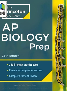 Princeton Review AP 2024 Biology Prep 26E 普林斯顿考试 生物学 3次练习测试内容回顾策略与技巧 英文原版教材书