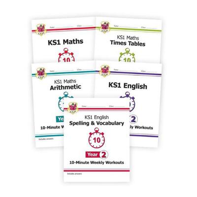 预售 CGP Year 2 Maths 数学 & English - 10-Minute Weekly Workouts 5-book 套装 英国进口原版书