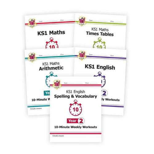 CGP Year 2 Maths 数学 & English - 10-Minute Weekly Workouts 5-book 套装 英国进口原版书