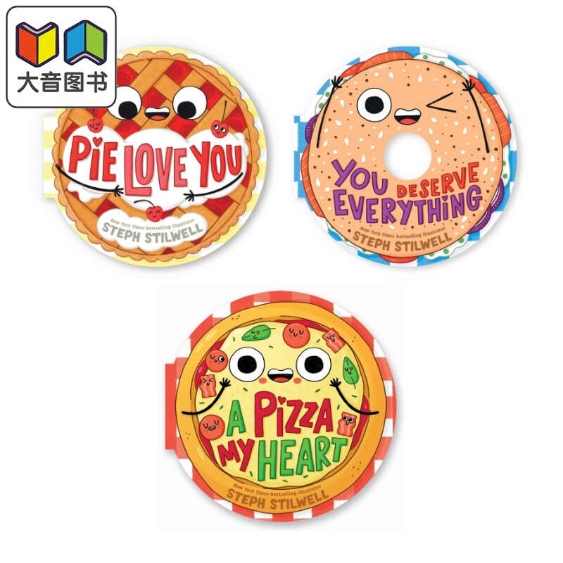 Stephani Stilwell 英文原版 美食异形书3册 比萨 Pizza My Heart 派 Pie Love You 婴幼儿食物主题新奇纸板书 大音