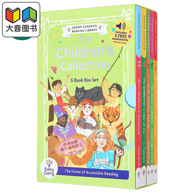经典儿童文学入门套装5册 扫码听音频 爱丽丝梦游仙境 Wizard of Oz绿野仙踪 秘密花园 木偶奇遇记 森林王子 英文原版 插图章节书