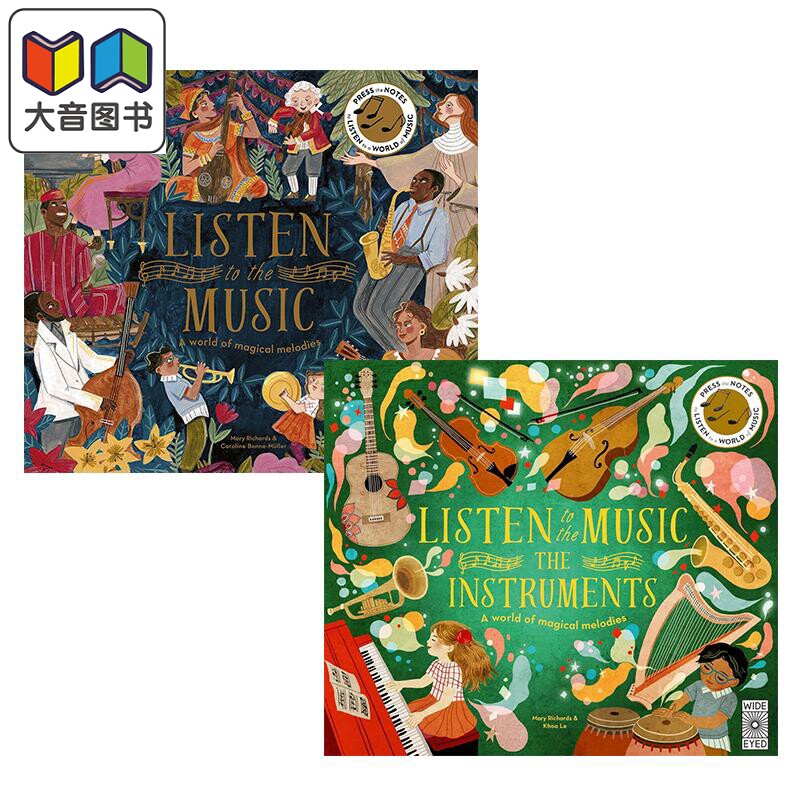 Listen to the Music 英文原版发声音乐书绘本2册 乐器The Instruments 旋律的世界A world of magical melodies 大音