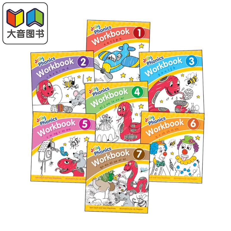 Jolly Phonics Workbooks 1-7 快乐自然拼读练习册7册套装 手写体 英式英语 英语启蒙字母发音学习单词 阅读写作 大音