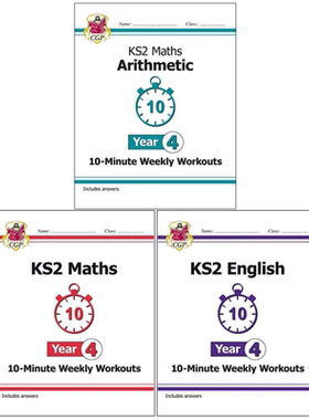 英国CGP原版 New KS2 Year 4 10-Minute Weekly Workouts English Maths Arithmetic Books Collection 英文原版教材教辅