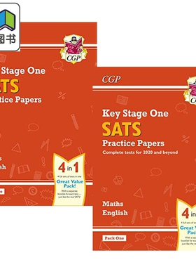 英国CGP原版 KS1 数学 英语 练习试卷套装2册 SATs小升初考试 2022年考试适用 小学一年级 含答案 英文原版