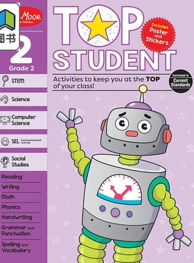 优等生系列 二年级 Top Student Grade 2 英文原版进口 儿童教材教辅 小学课程 课外练习2年级 有奖励贴纸 海报 大音
