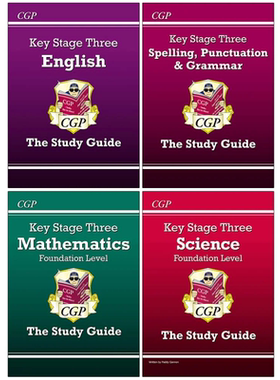 英国原版CGP教辅 KS3 Revision Guide English Maths Science 含在线资源视频答案 英文原版 数学科学英语拼写语法学习指南参考书