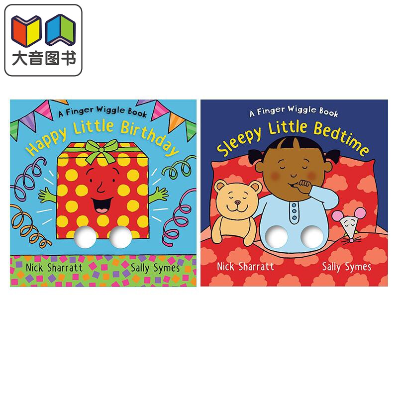 英文原版 Nick Sharratt 手指洞洞书2册 宝贝晚安Sleepy Little Bedtime 生日快乐Happy Little Birthday 纸板书 大音