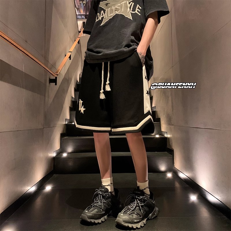美式高街短裤男款夏季潮牌重磅大码五分裤潮流宽松休闲撞色篮球裤