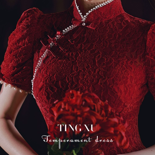 Вечернее платье, ципао, красный чай Цимень Хун Ча, светлый стиль, изысканный стиль