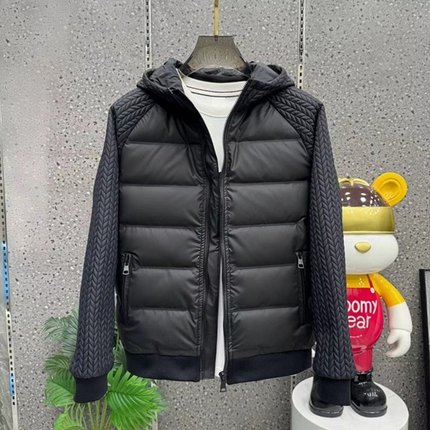 男士连帽羽绒服2023冬季爆款麦穗拼接修身保暖轻薄潮牌正品羽绒服
