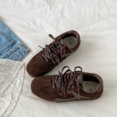 女款 秋冬季 薄底赛车鞋 喜叔美拉德棕色平底阿甘德训鞋 休闲运动板鞋