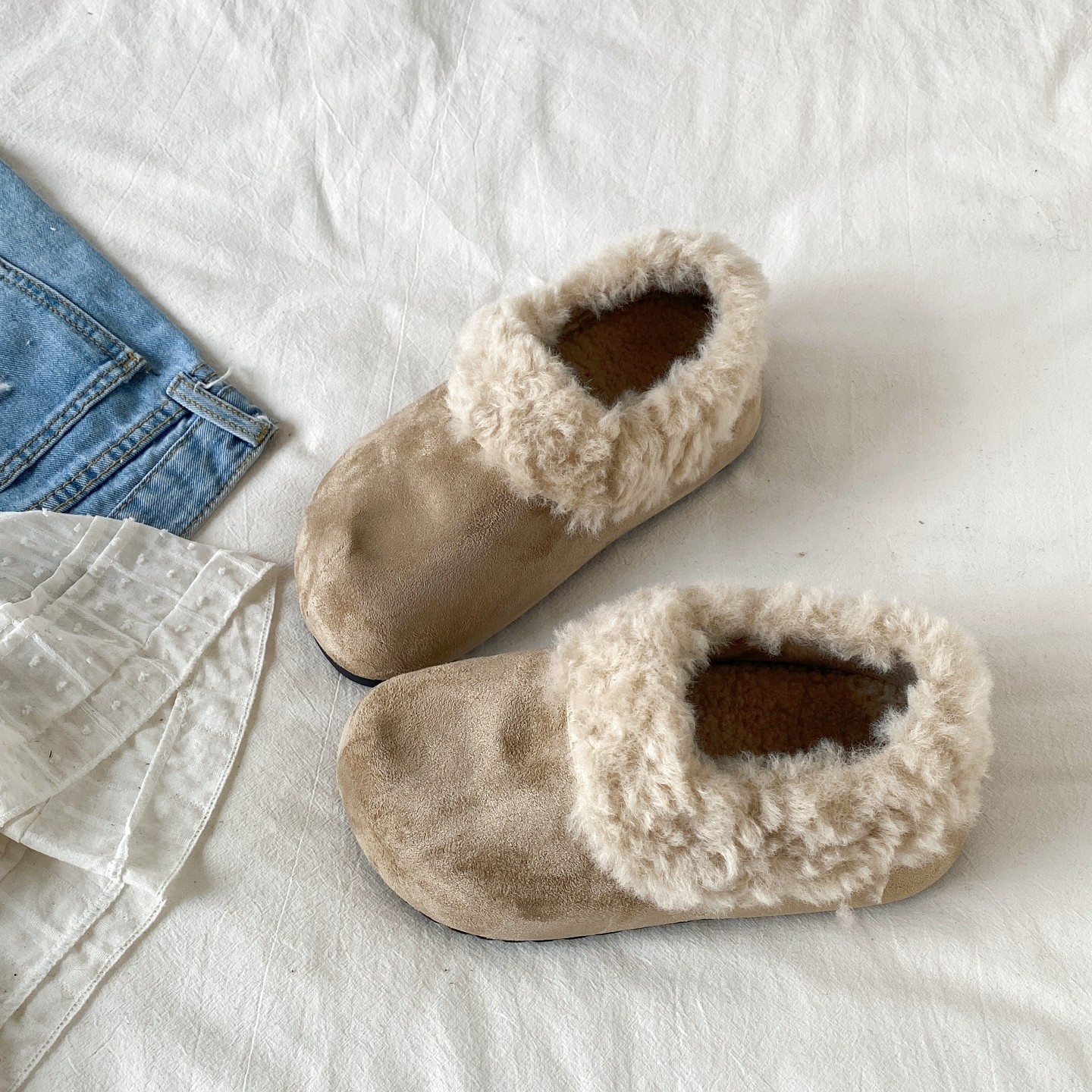 喜叔复古全包毛绒勃肯鞋女2025新款冬季保暖加绒棉鞋一脚蹬毛毛鞋,女鞋,棉鞋,淘宝优惠券,粉丝福利购,淘宝优惠卷