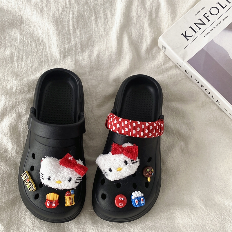 喜叔可爱HelloKitty洞洞鞋女2025夏季新款厚底防滑包头沙滩凉拖鞋