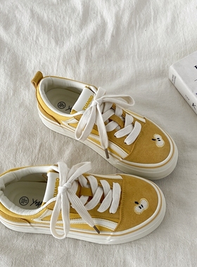 喜叔小众原创黄色板鞋女夏2025新款爆款厚底透气帆布鞋运动休闲鞋