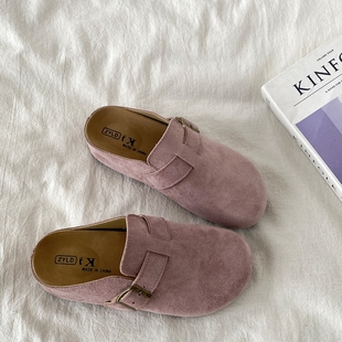 春夏百搭一脚蹬包头半拖鞋 喜叔 女2025新款 平底内增高勃肯鞋 爆款