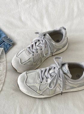 喜叔灰色小众设计感德训鞋女2025秋季新款阿甘板鞋复古休闲运动鞋