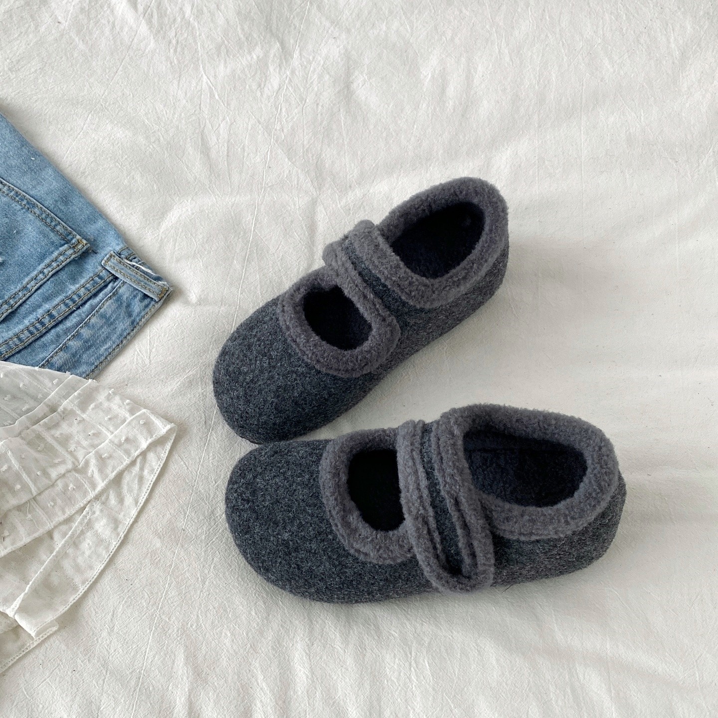 喜叔灰色玛丽珍毛毛鞋女冬季外穿保暖加绒勃肯鞋内增高魔术贴棉鞋,女鞋,棉鞋,淘宝优惠券,粉丝福利购,淘宝优惠卷