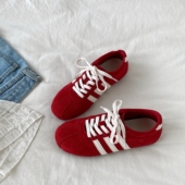 复古休闲运动鞋 喜叔美式 新款 韩系平底阿甘鞋 红色德训鞋 女2026春季