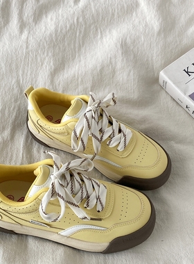 喜叔奶黄色厚底板鞋女2025新款夏季小众复古德训鞋休闲运动小白鞋