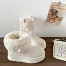 喜叔奶白色两穿厚底毛绒雪地靴女冬季加绒保暖短筒棉靴东北大棉鞋