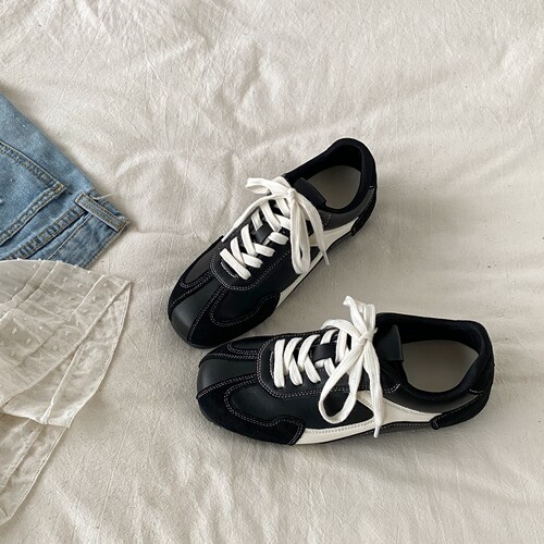 复古百搭平底德训鞋黑色阿甘板鞋