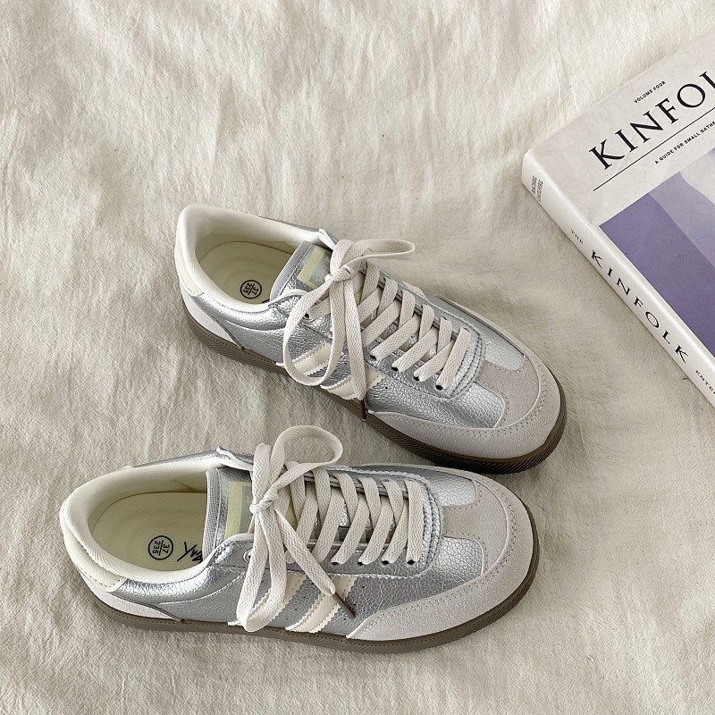 喜叔 小众银色德训鞋女2025新款爆款复古圆头板鞋百搭休闲小白鞋,女鞋,德训鞋,淘宝优惠券,粉丝福利购,淘宝优惠卷