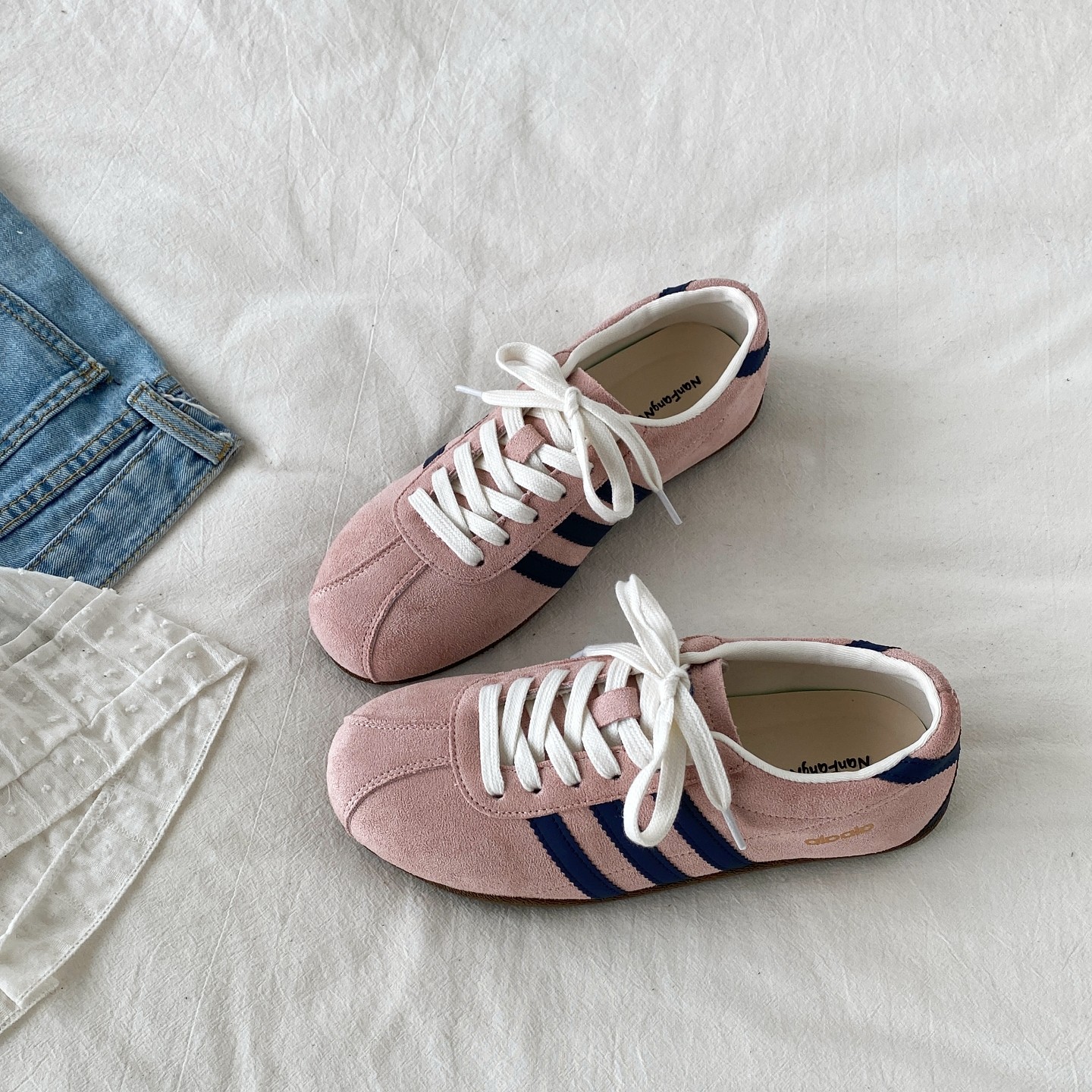 喜叔早春2026新款粉色德训鞋女款复古平底阿甘鞋百搭休闲运动板鞋,女鞋,德训鞋,淘宝优惠券,粉丝福利购,淘宝优惠卷