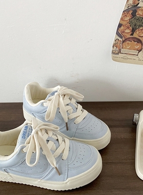 喜叔 蓝色板鞋女2024新款秋冬小众chic百搭面包鞋厚底休闲运动鞋