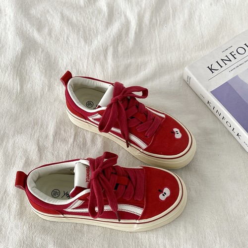 ins超火红苹果厚底板鞋小众鞋子