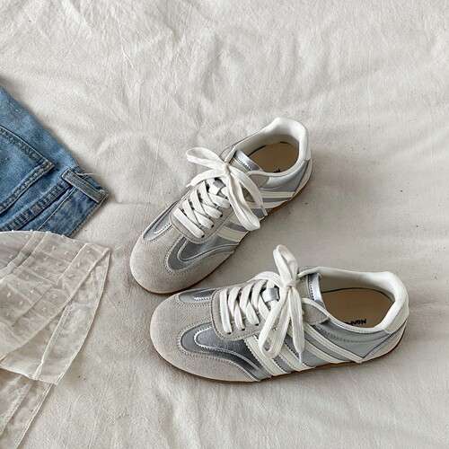 小众设计感银色德训鞋厚底阿甘鞋