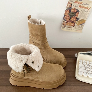 加绒加厚短靴子防滑棉鞋 冬季 两穿厚底增高雪地靴女2025新款 喜叔